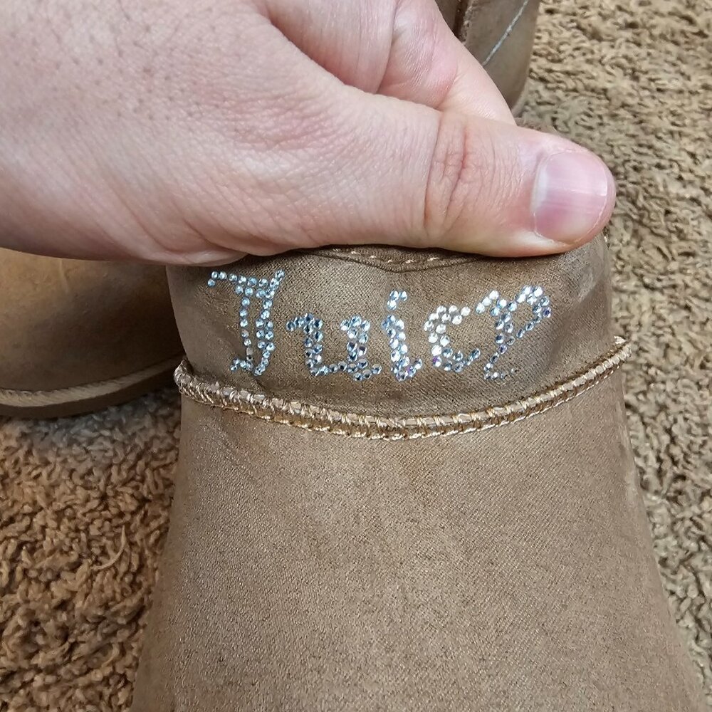 Juicy Couture Kerri Booties Womens 9 Tan Faux Suede Shearling Lined Ankle Boots - Picture 3 of 12